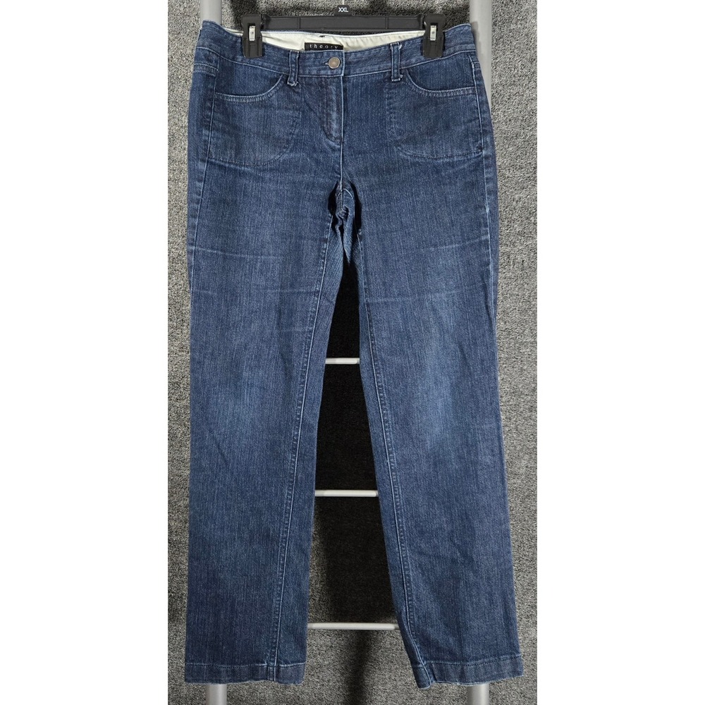 Theory Womens Straight Leg Patch Pocket Jeans Blue Denim Size 8 30x29.5